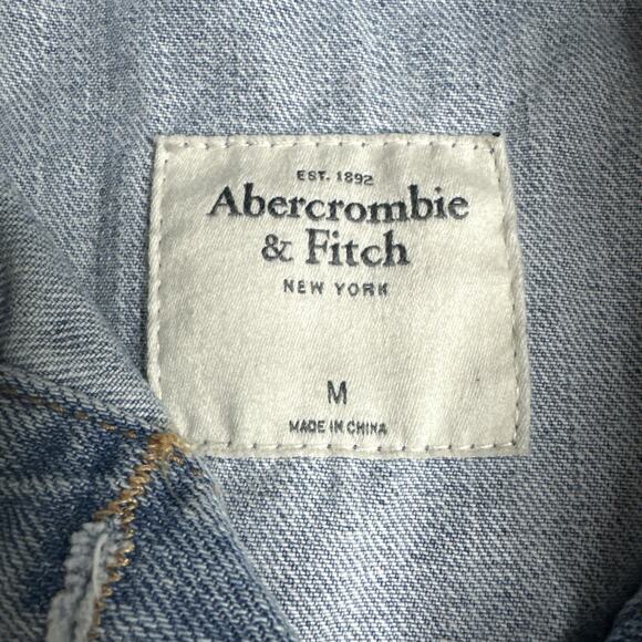 Abercrombie & Fitch Distressed Denim Vest M Vintage Blue Jean Biker Grunge - Picture 6 of 8